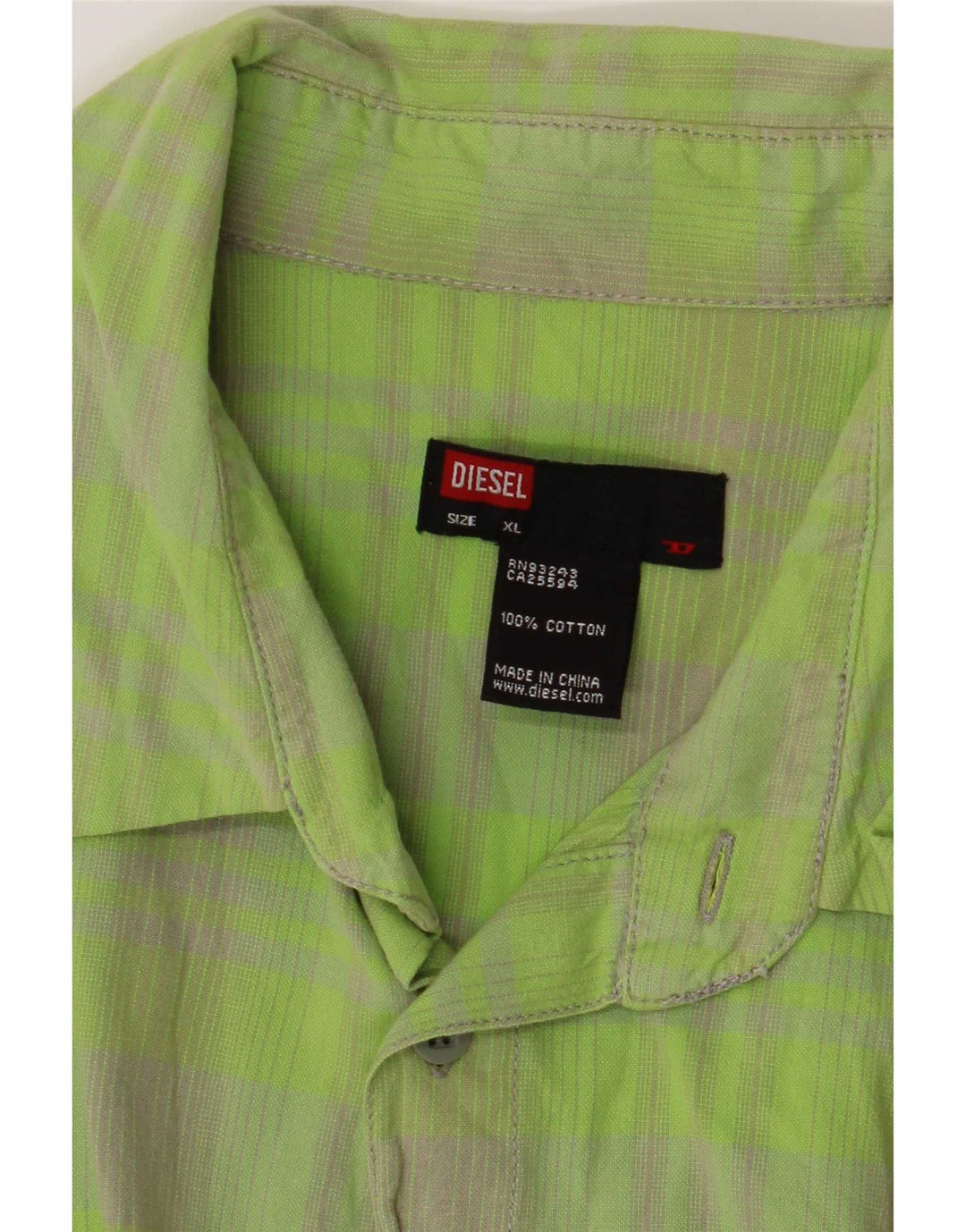 Camisa Diesel Hombre XL Algodón A Cuadros Verde