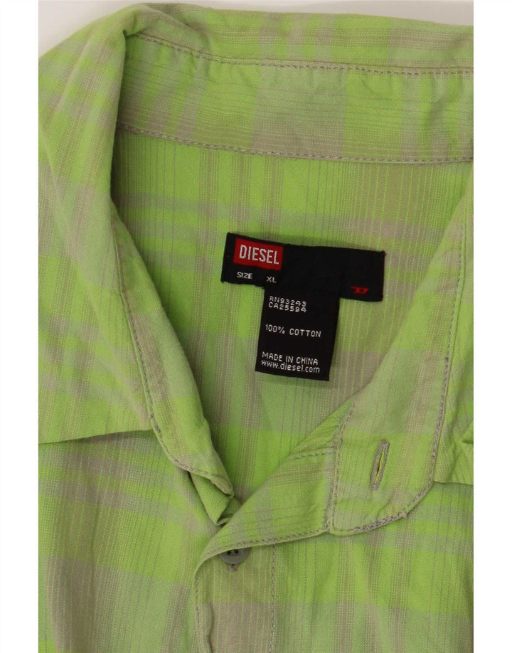 Camisa Diesel Hombre XL Algodón A Cuadros Verde