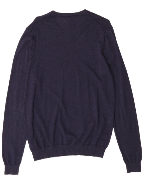 Marks & Spencer Jersey con Cuello en V para Hombre Lana Merino Azul Marino Medio