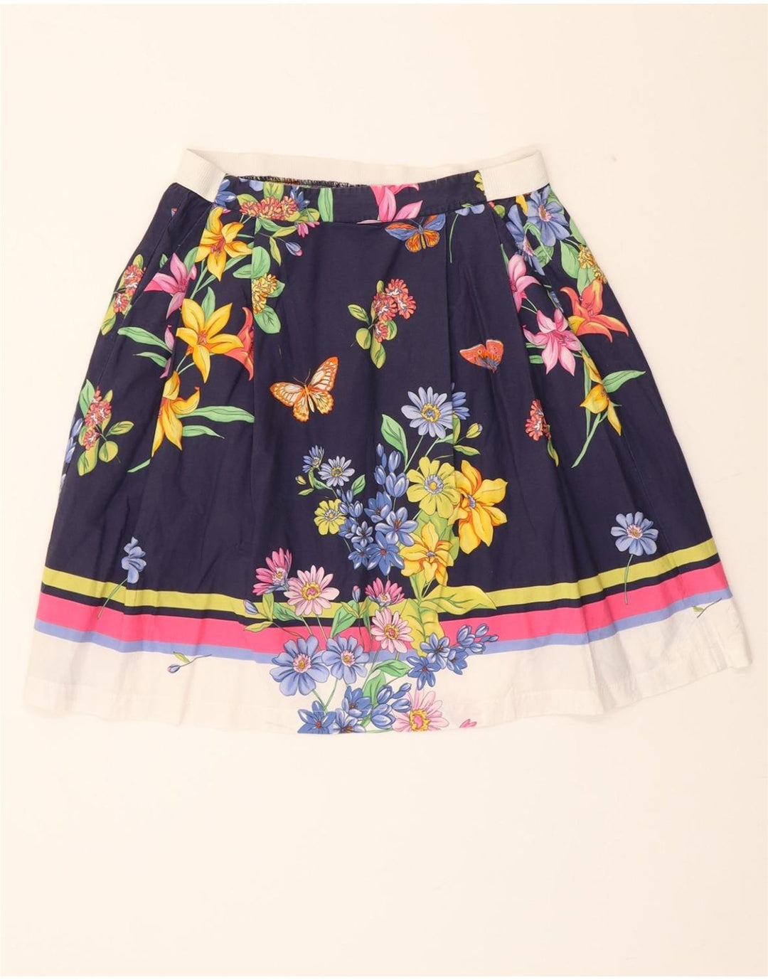 BENETTON Womens A-Line Skirt Medium W32  Blue Floral Cotton Vintage Benetton and Second-Hand Benetton from Messina Hembry 