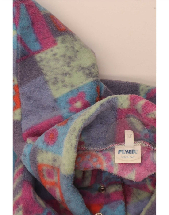 Vintage hombres botón cuello polar jumper XL poliéster geométrico multicolor