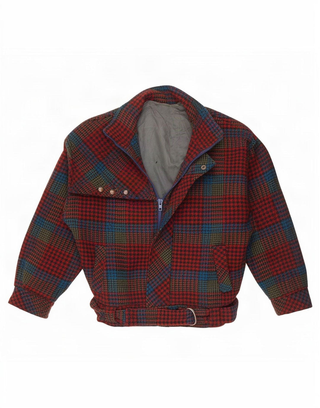 Vintage mujer bombardero chaqueta Reino Unido 10 pequeño rojo Houndstooth