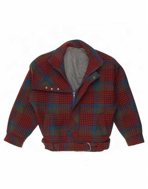 Vintage mujer bombardero chaqueta Reino Unido 10 pequeño rojo Houndstooth