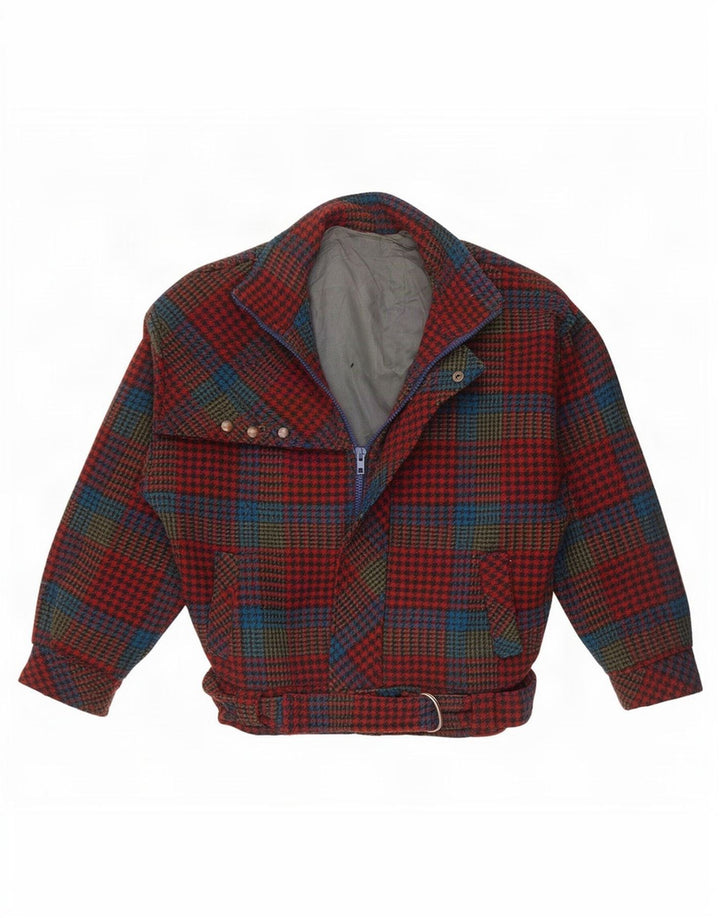 Vintage mujer bombardero chaqueta Reino Unido 10 pequeño rojo Houndstooth