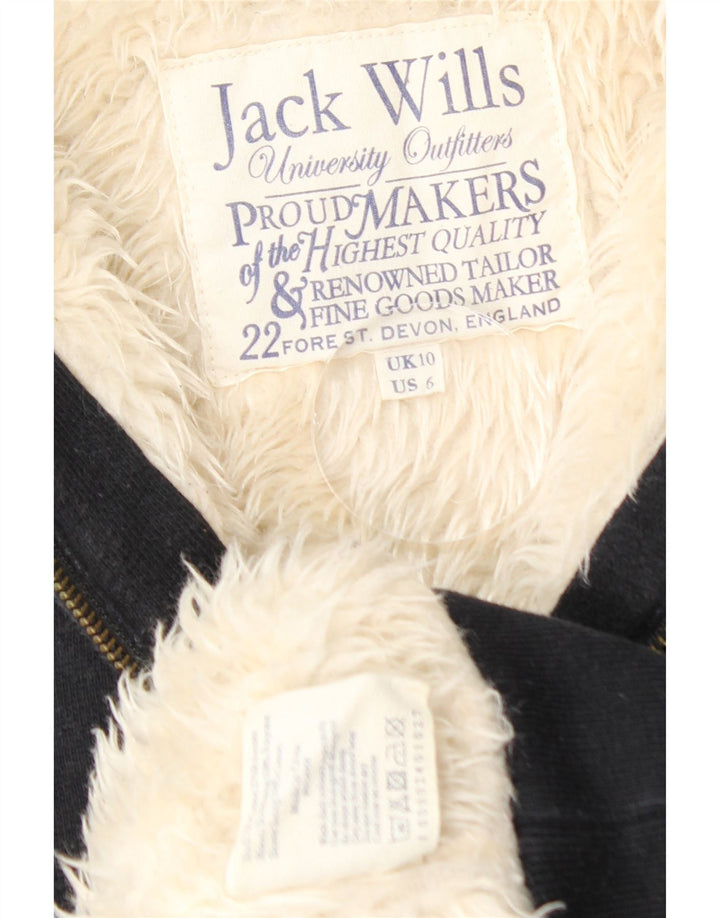 JACK WILLS Suéter con capucha y cremallera Sherpa gráfica para mujer UK 10 Small Black