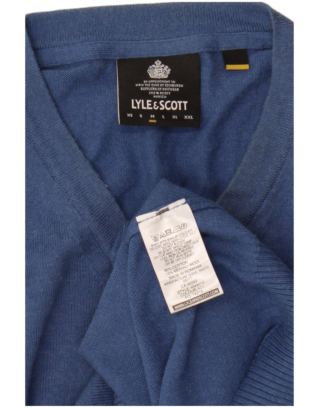 Lyle & Scott Jersey con cuello en V para hombre de algodón azul medio