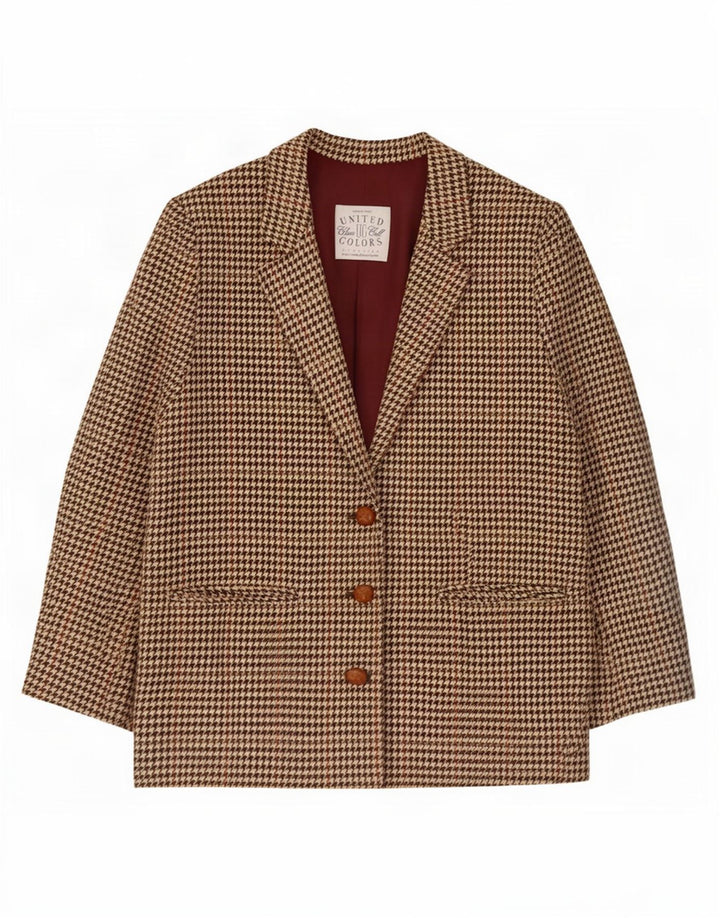 Benetton Chaqueta Americana De Corte Holgado IT 40 Small Verde Pata De Gallo