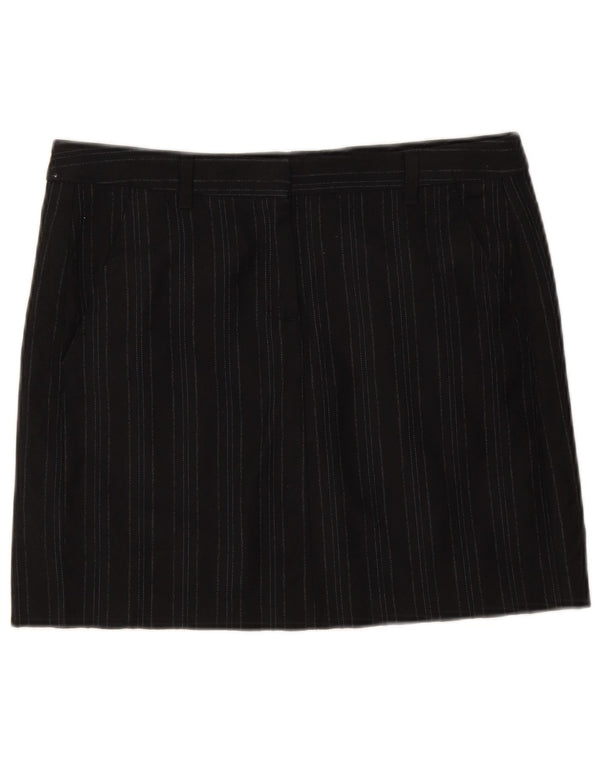 Minifalda Benetton IT 42 Medium W32 Lana Virgen A Rayas Negra