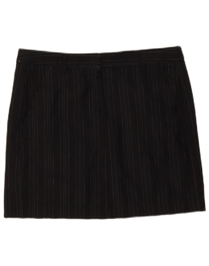 Minifalda Benetton IT 42 Medium W32 Lana Virgen A Rayas Negra