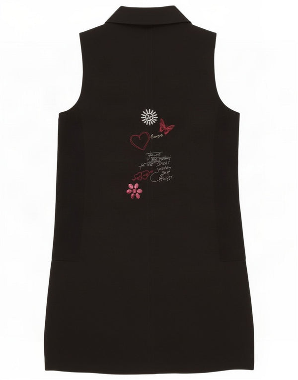 Desigual Womens Graphic Sleeveless Shirt Dress EU 44 XL Black Cotton