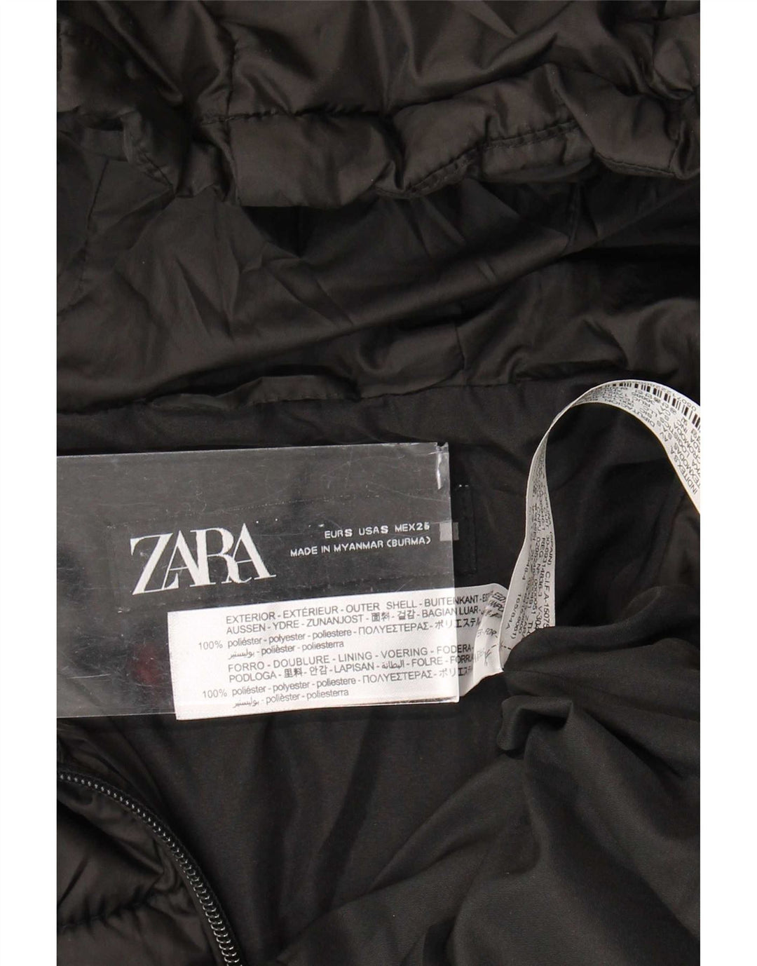 Zara Mujer Chaqueta Acolchada Con Capucha UK 10 Small Poliéster Negro