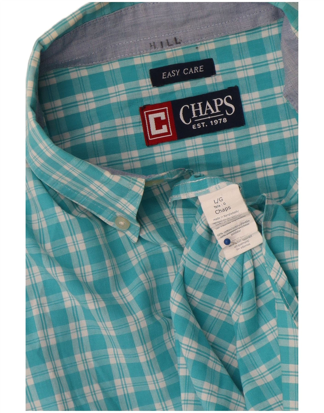Chaps Camisa de fácil cuidado para hombre de algodón a cuadros azul grande