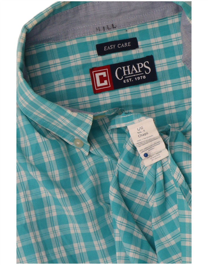 Chaps Camisa de fácil cuidado para hombre de algodón a cuadros azul grande