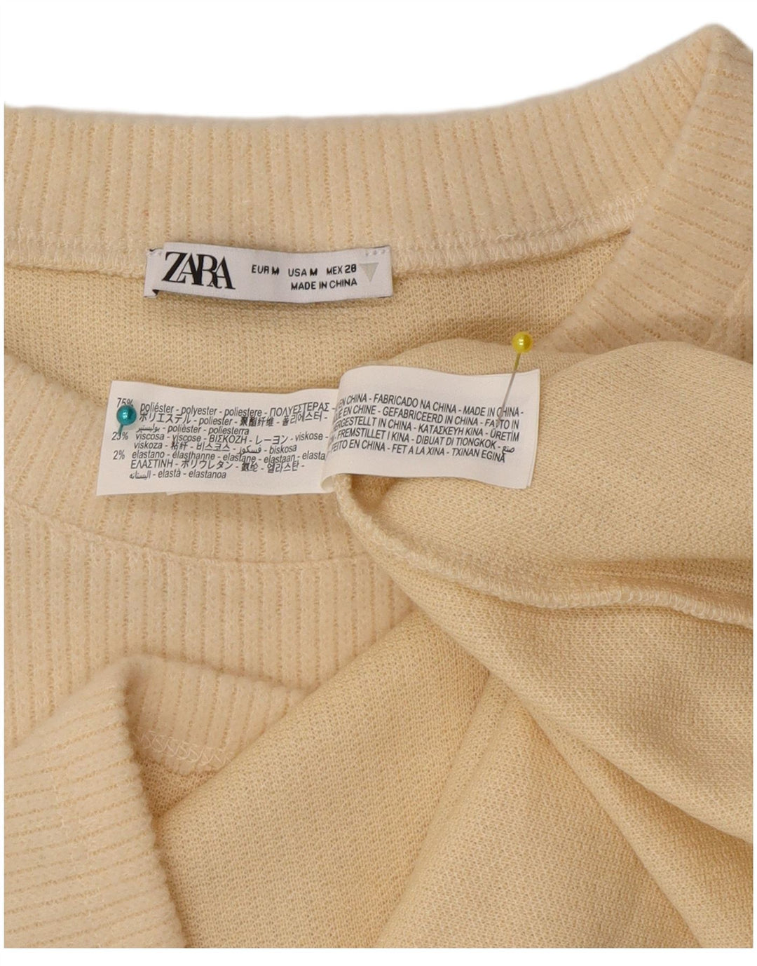 Zara Mujer Top Manga Larga ES 44 Poliéster Beige Medio