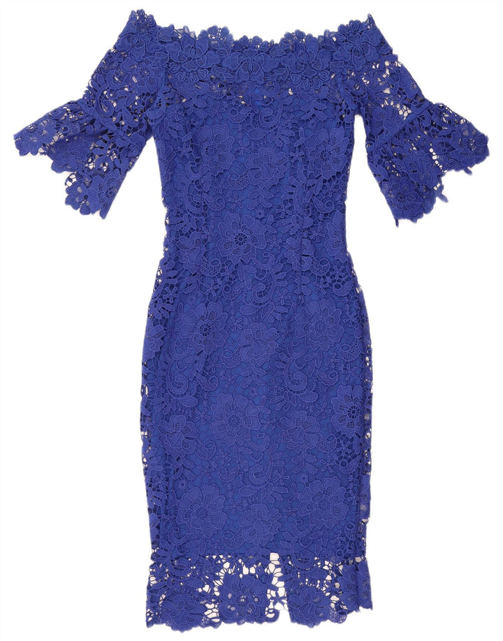 PAPER DOLLS Vestido con hombros descubiertos para mujer UK 8 Pequeño poliéster floral azul