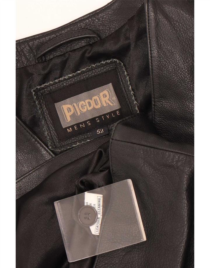 Chaleco de cuero vintage para hombre IT 52 cuero negro grande