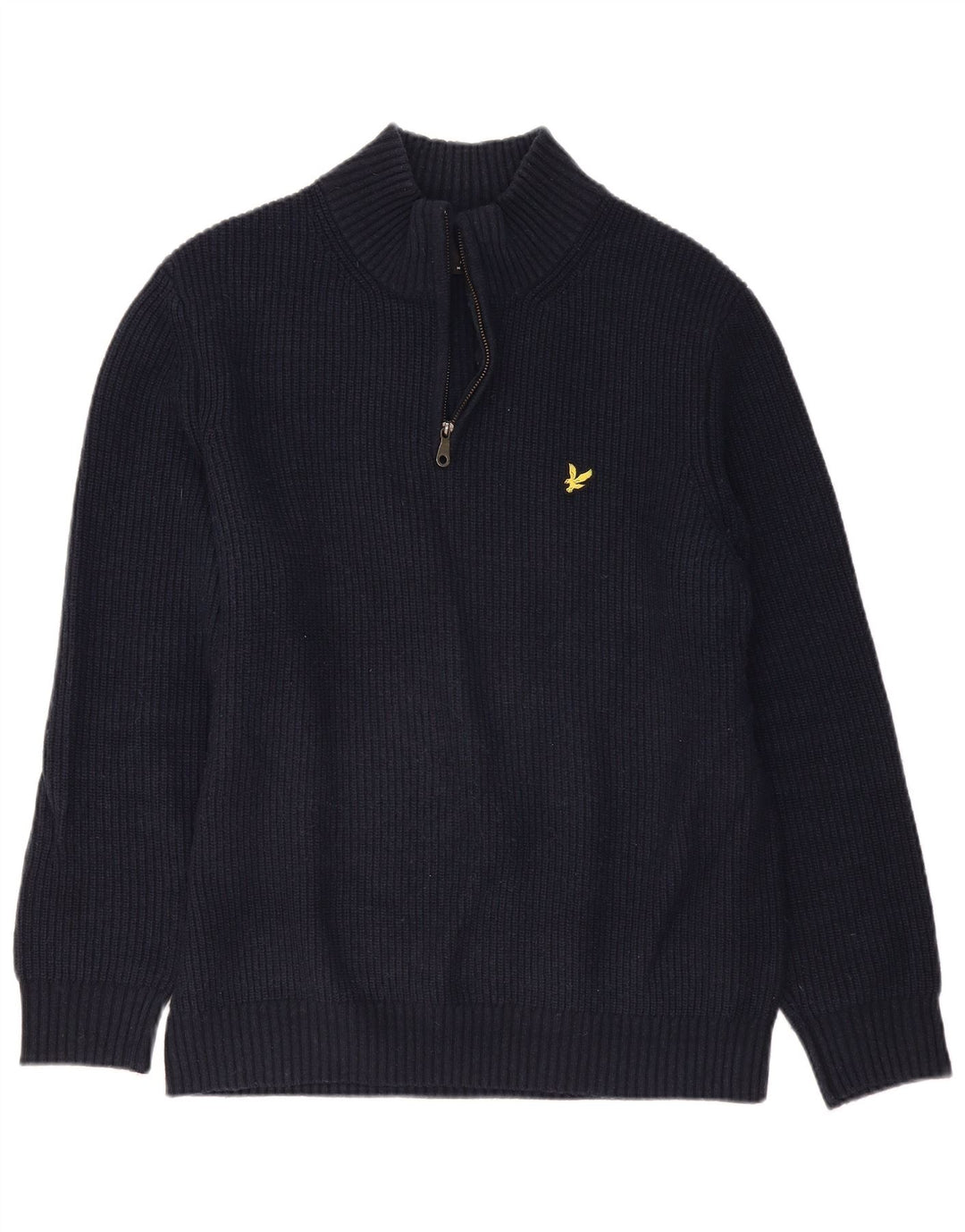 Lyle & Scott Jersey con cuello y cremallera para hombre, talla grande, lana azul marino