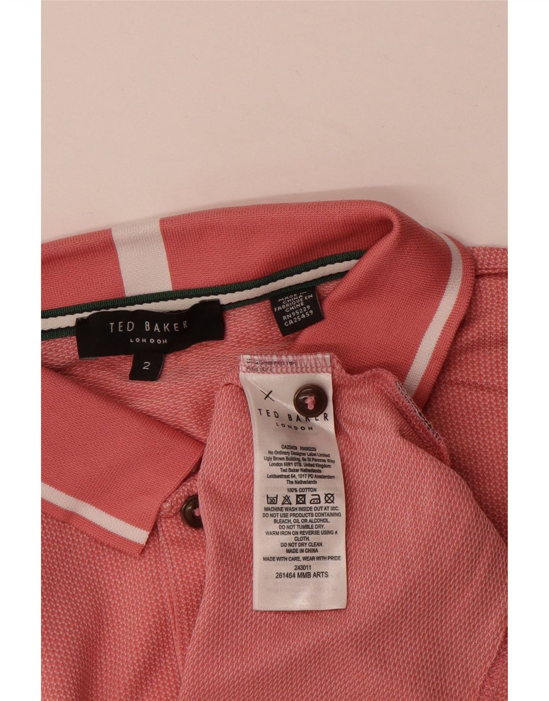 Ted Baker Polo para hombre talla 2 pequeño algodón rosa