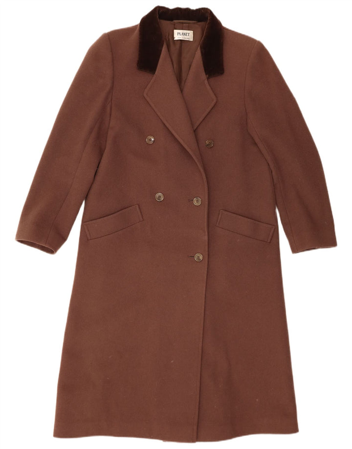 PLANET Womens Double Breasted Coat UK 10 Small Brown New Wool