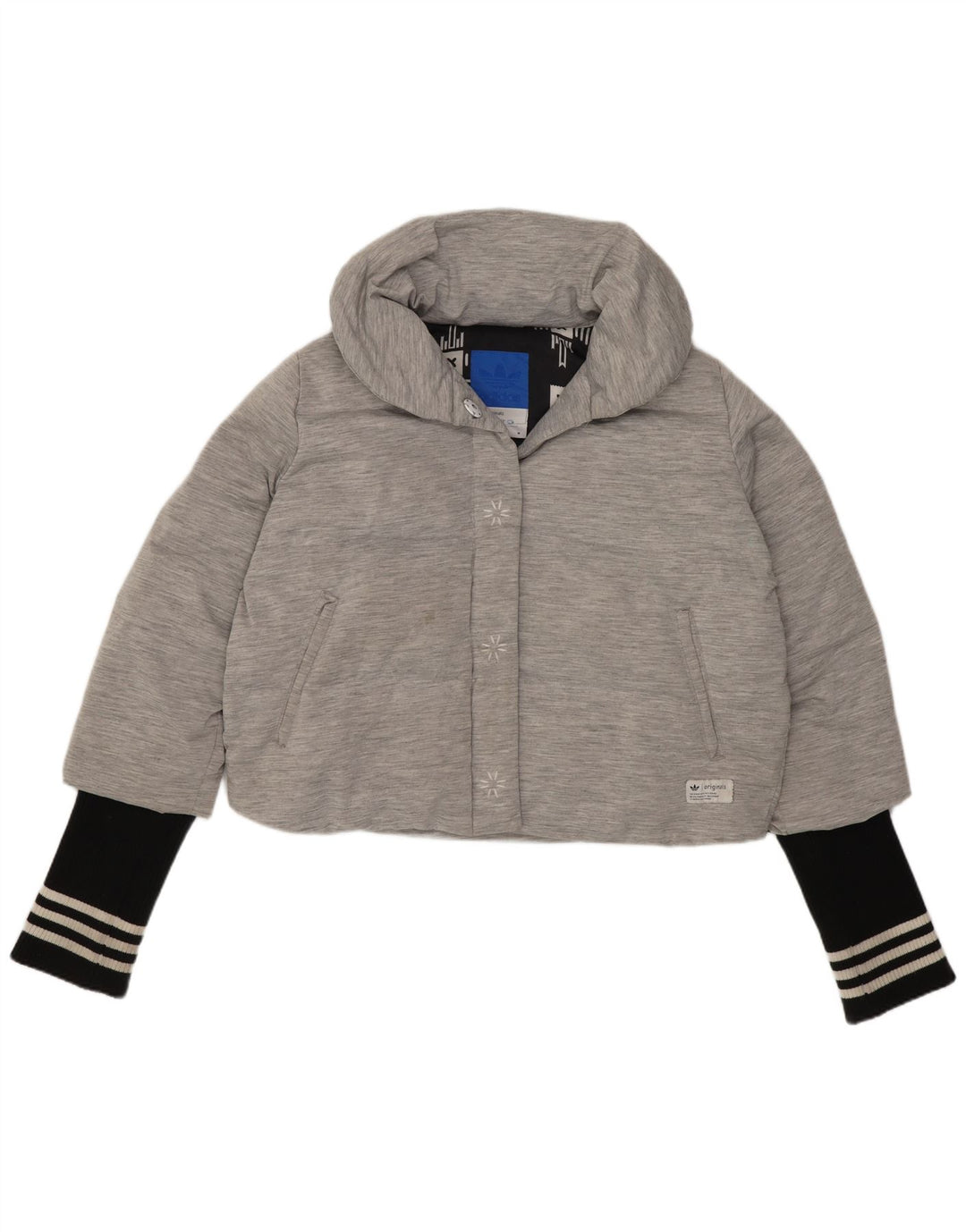 Adidas Chaqueta Acolchada Corta para Mujer UK 44 Gris Medio Poliamida Colorblock