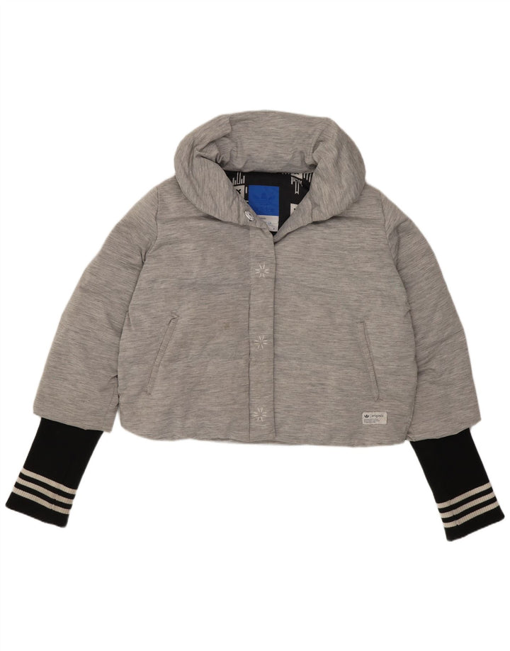Adidas Chaqueta Acolchada Corta para Mujer UK 44 Gris Medio Poliamida Colorblock