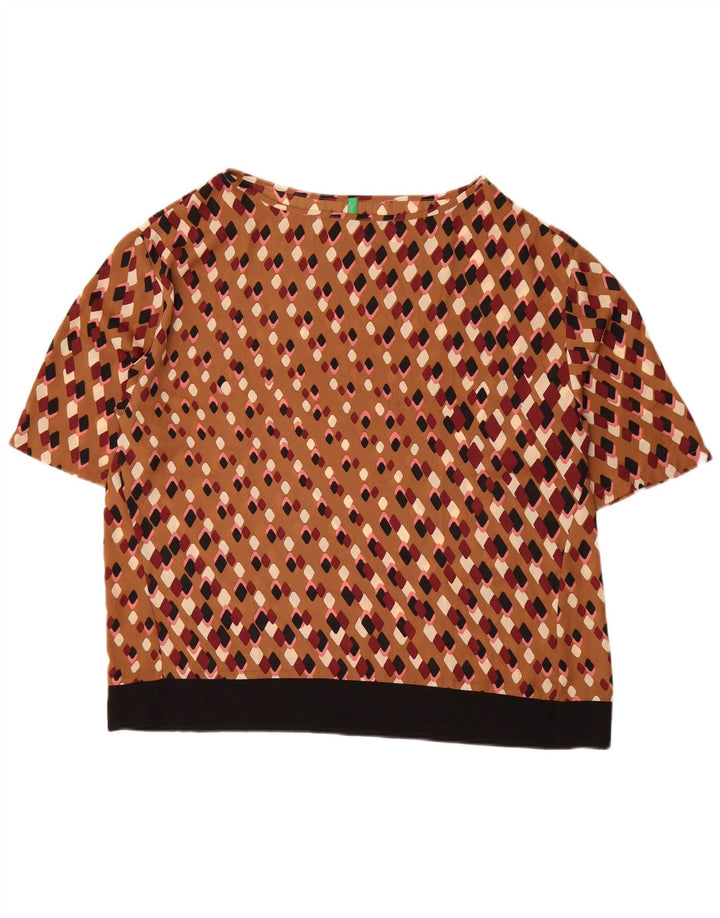 Benetton Blusa Mujer UK 46 Large Marrón Geométrico