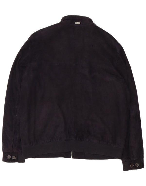 Christian Berg Chaqueta Bomber de Ante para Hombre UK 46 3XL Cuero Azul Marino