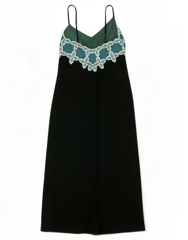 Zara Vestido largo de terciopelo sin mangas para mujer UK 44 Poliéster floral verde grande