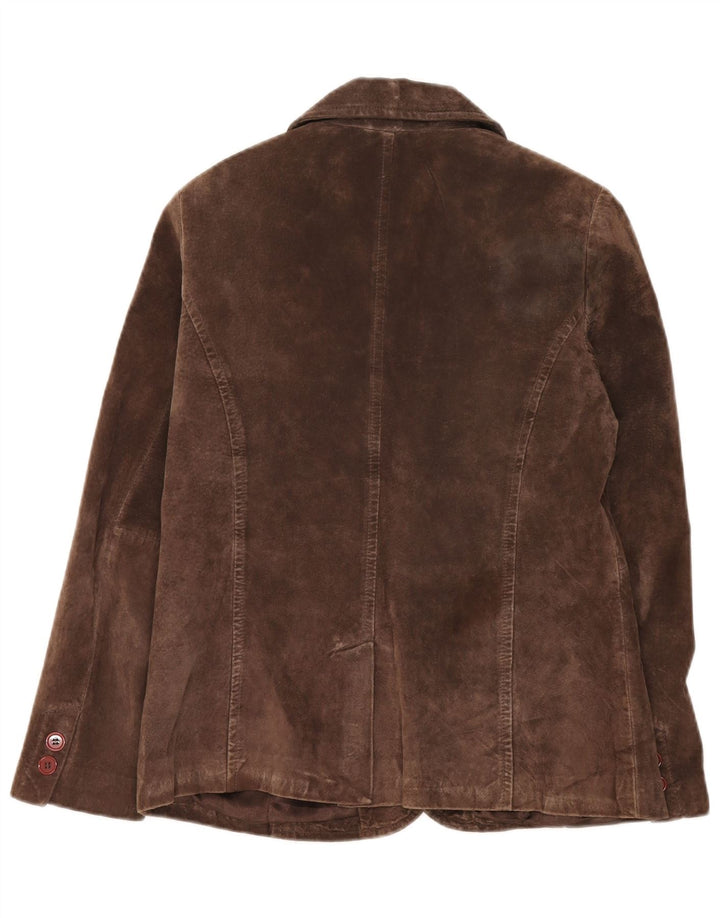 Auténtica chaqueta blazer de ante con 2 botones para mujer IT 40 Small Brown Leather