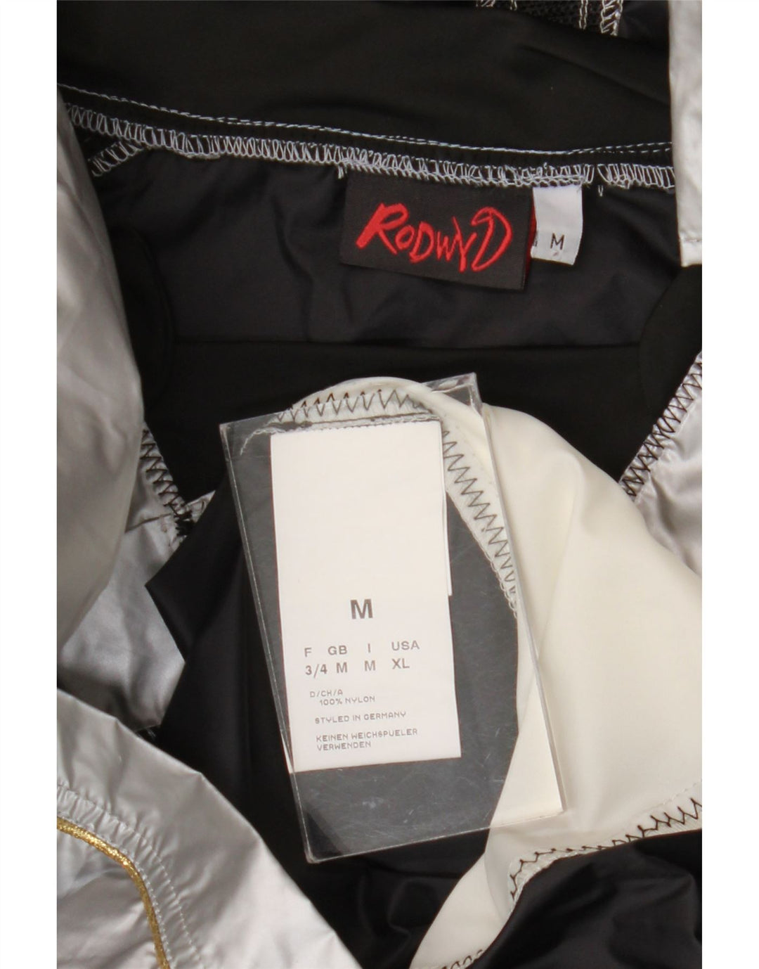 Vintage hombres gráfico pullover chaqueta de lluvia Reino Unido 38 bloque de color plateado medio
