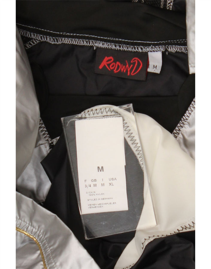 Vintage hombres gráfico pullover chaqueta de lluvia Reino Unido 38 bloque de color plateado medio