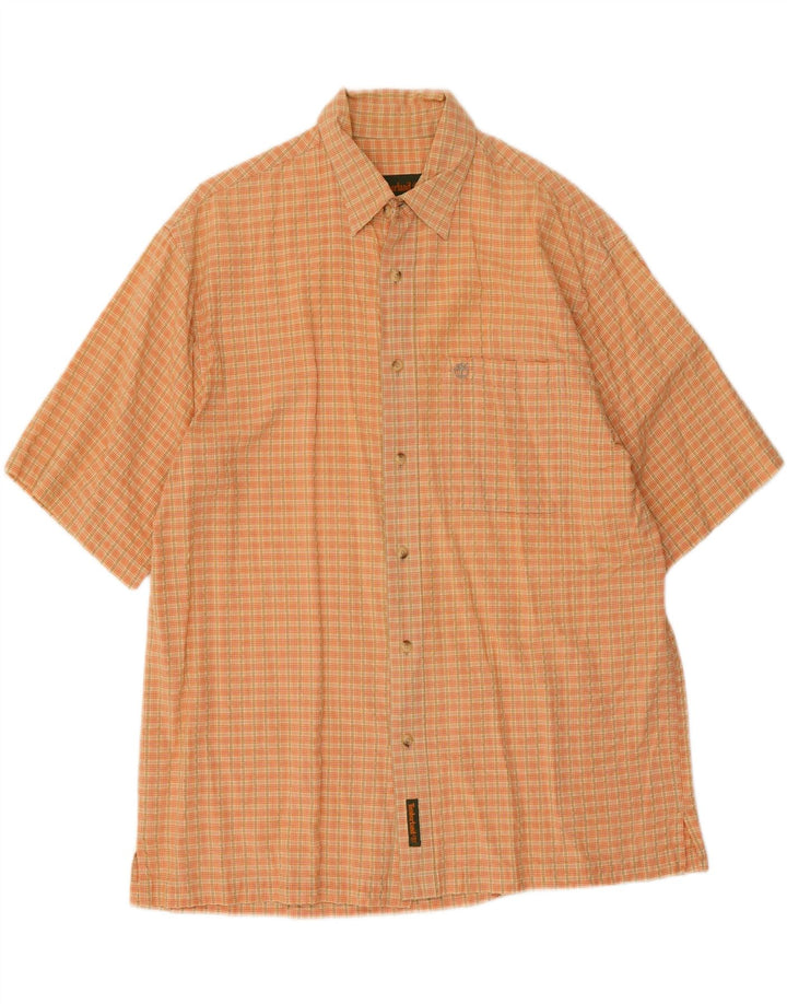 Timberland Camisa De Manga Corta Para Hombre Algodón A Cuadros Naranja Medio