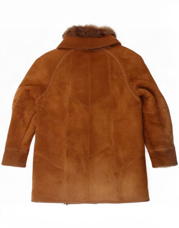Abrigo de piel de oveja vintage para mujer UK 46 Large Brown