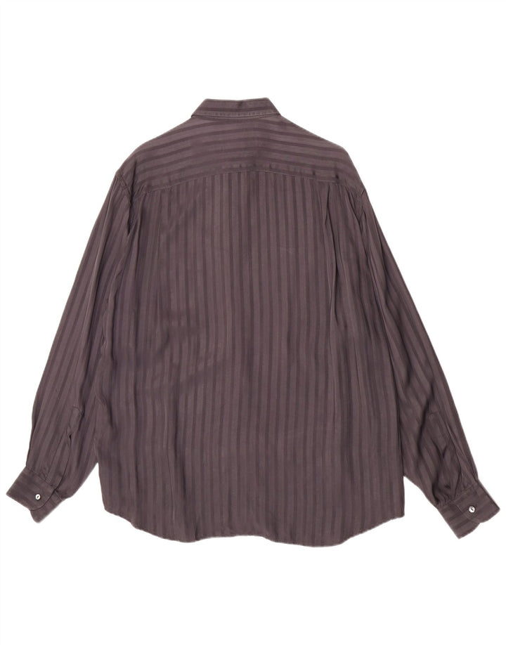 Camisa Vintage Hombre Cupro Rayas Gris Medio Clásica