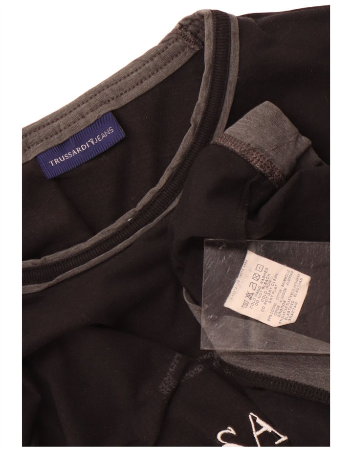 TRUSSARDI JEANS Top gráfico para mujer de manga larga UK 42 Mediano Negro