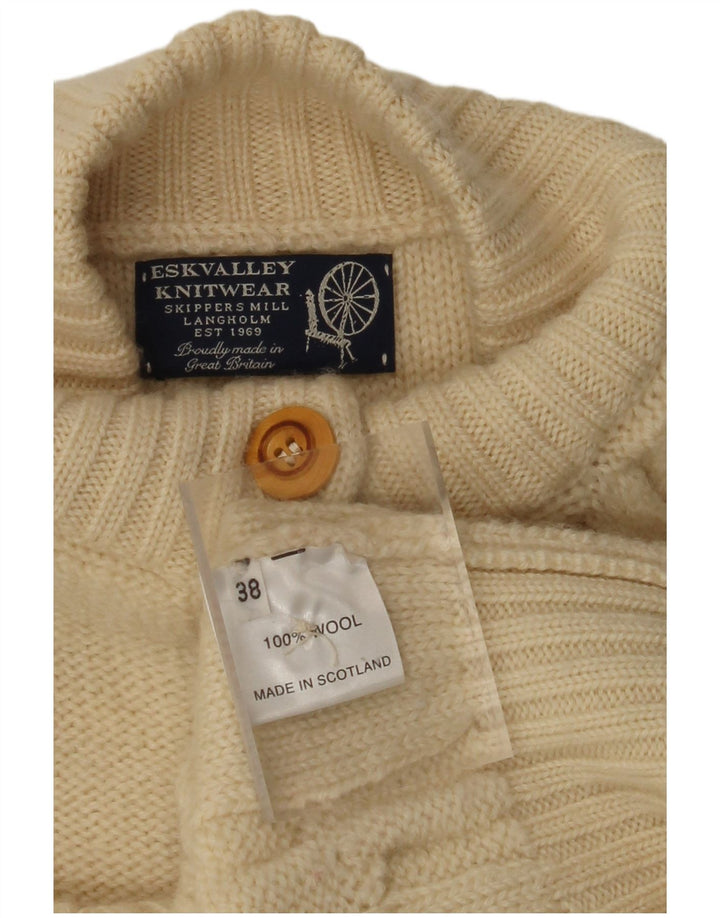 VINTAGE Suéter Cárdigan para Mujer EU 38 Mediana Lana Blanca