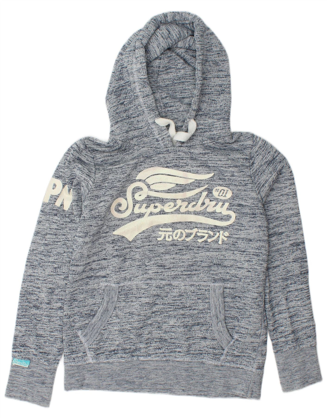 SUPERDRY Jersey con capucha gráfica para mujer Reino Unido 46 Grande Algodón moteado azul marino