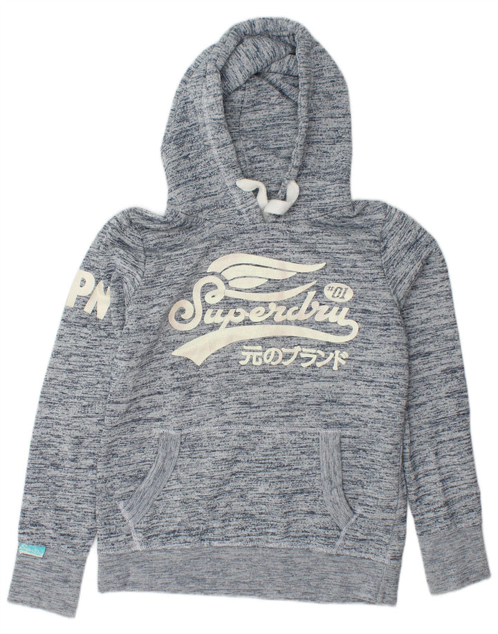 SUPERDRY Jersey con capucha gráfica para mujer Reino Unido 46 Grande Algodón moteado azul marino