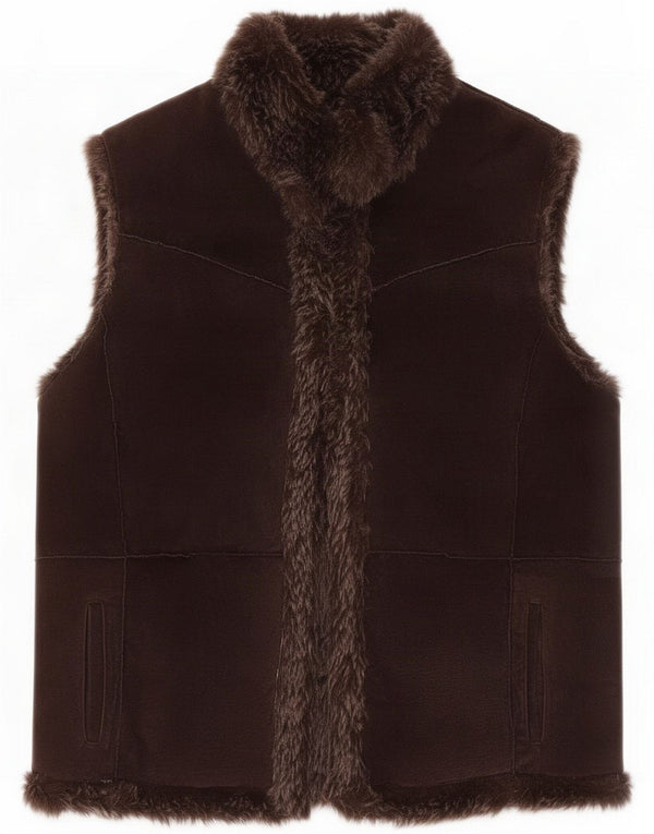 Chaleco Sherpa abierto vintage para mujer UK 12 Marrón medio