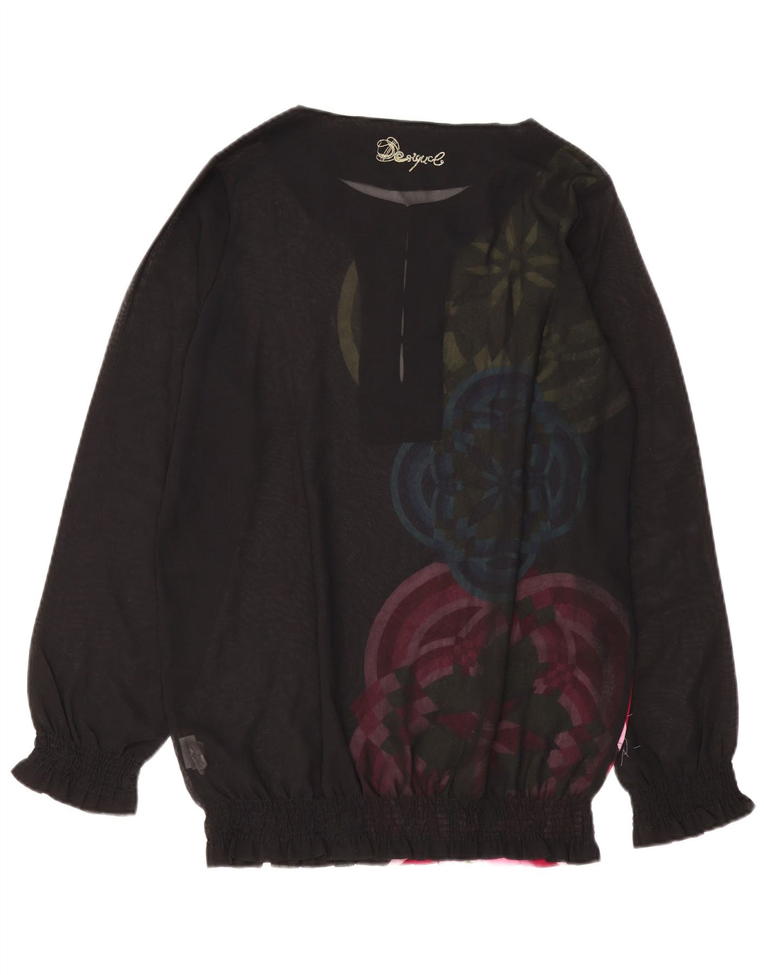 DESIGUAL Blusa de manga larga para mujer UK 40 XL Poliéster geométrico negro