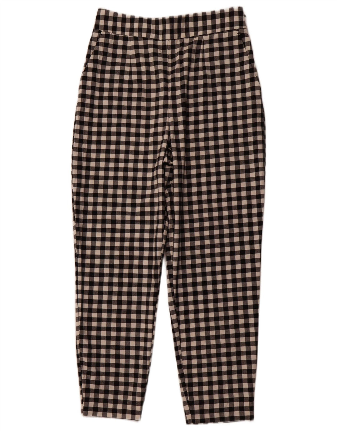 ZARA Mujer Pantalón Chino Tapered Mediano W28 L26 Poliéster Vichy Negro