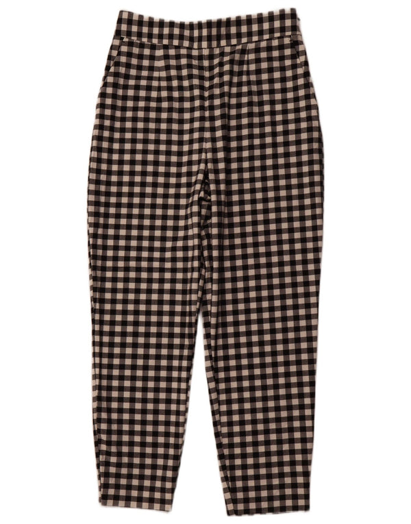 ZARA Mujer Pantalón Chino Tapered Mediano W28 L26 Poliéster Vichy Negro