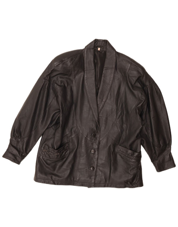 Vintage mujer chaqueta de cuero de gran tamaño EU 46 XL negro