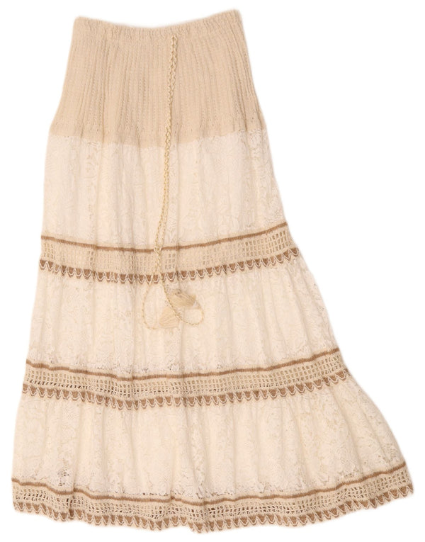 Vintage mujer Maxi falda escalonada W26 pequeñas rayas blancas