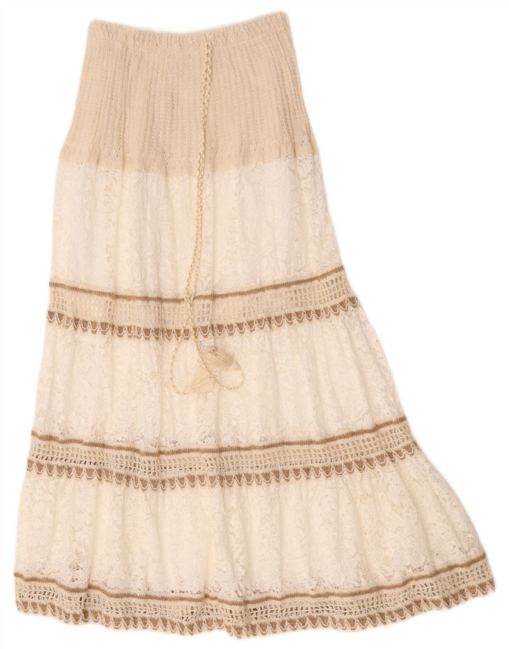 Vintage mujer Maxi falda escalonada W26 pequeñas rayas blancas