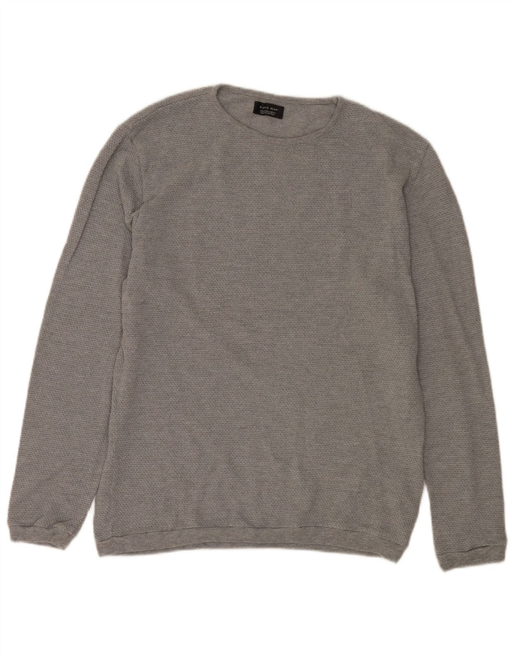 Zara Hombre Jersey Cuello Redondo Jersey Grande Algodón Gris