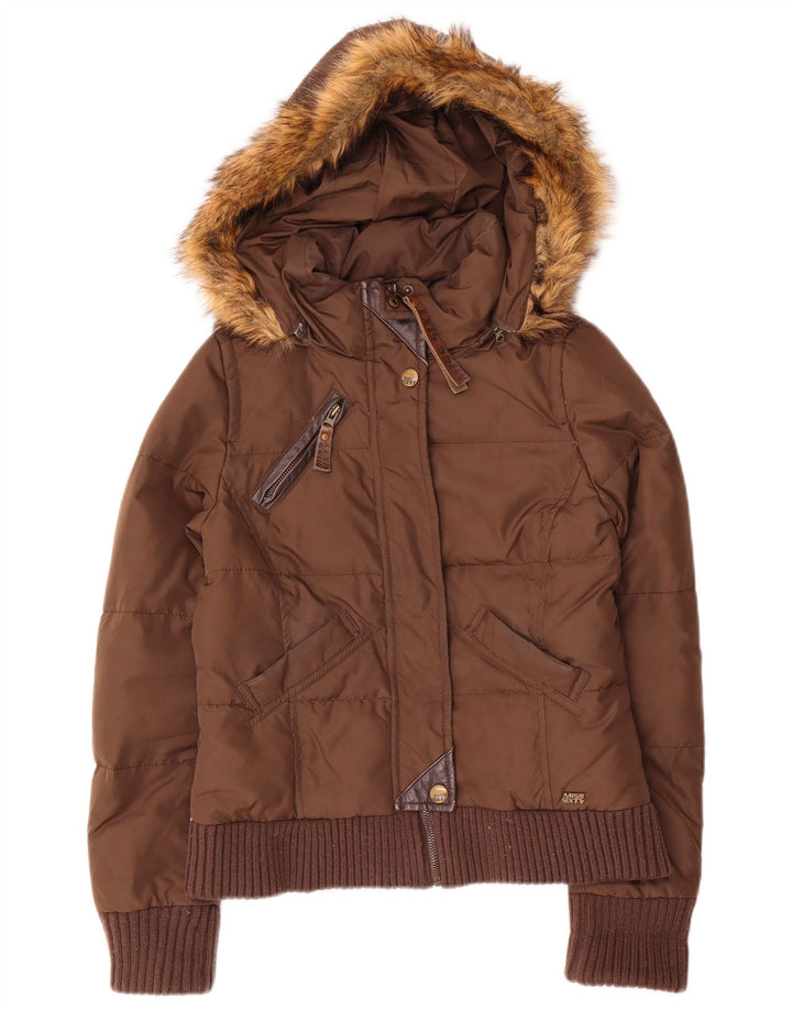 Miss Sixty Chaqueta Acolchada con Capucha para Mujer UK 40 Small Marrón Poliamida