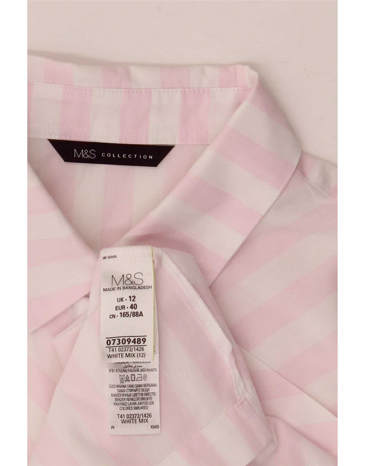 Marks & Spencer Camisa de manga corta para mujer UK 42 Mediana Rayas blancas