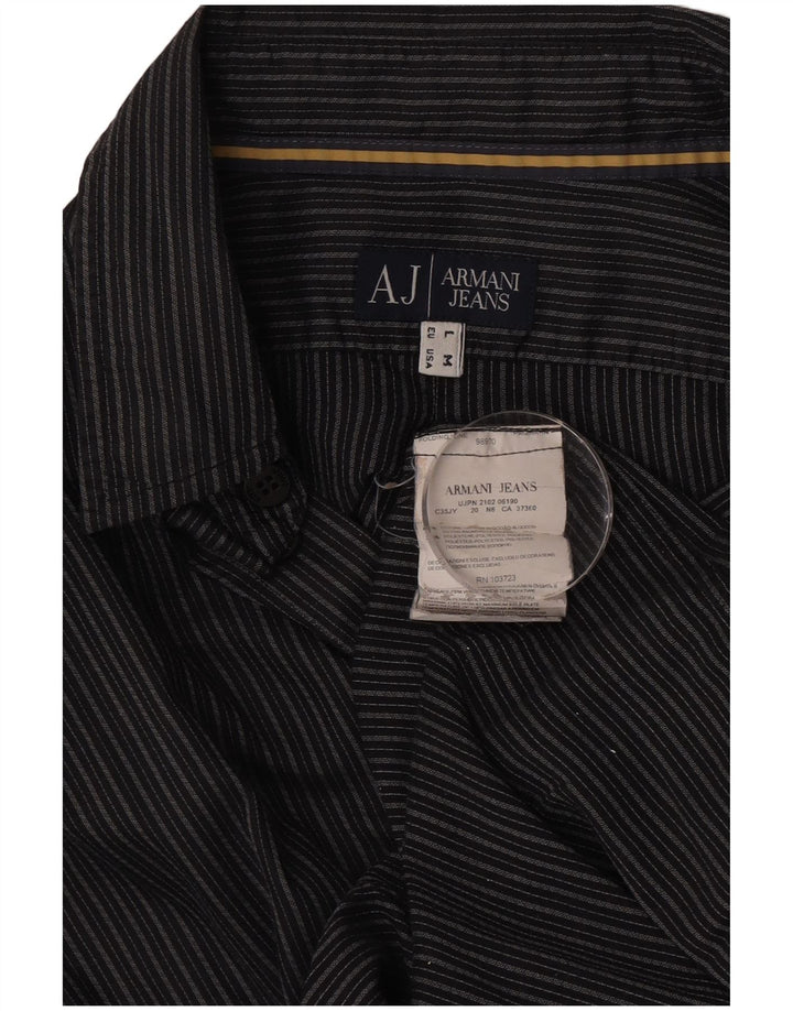 Camisa Armani Jeans Hombre Algodón Rayas Gris Medio