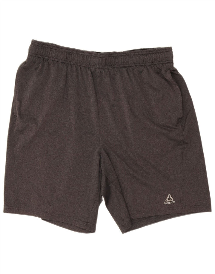 Reebok - Pantalones cortos deportivos para hombre, poliéster gris grande